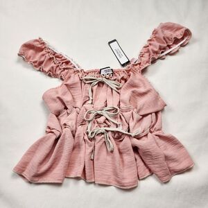 Discreet‎ NYC Ruffles All Over Camisole Stretchy Bows Small Pale Pink Coquette